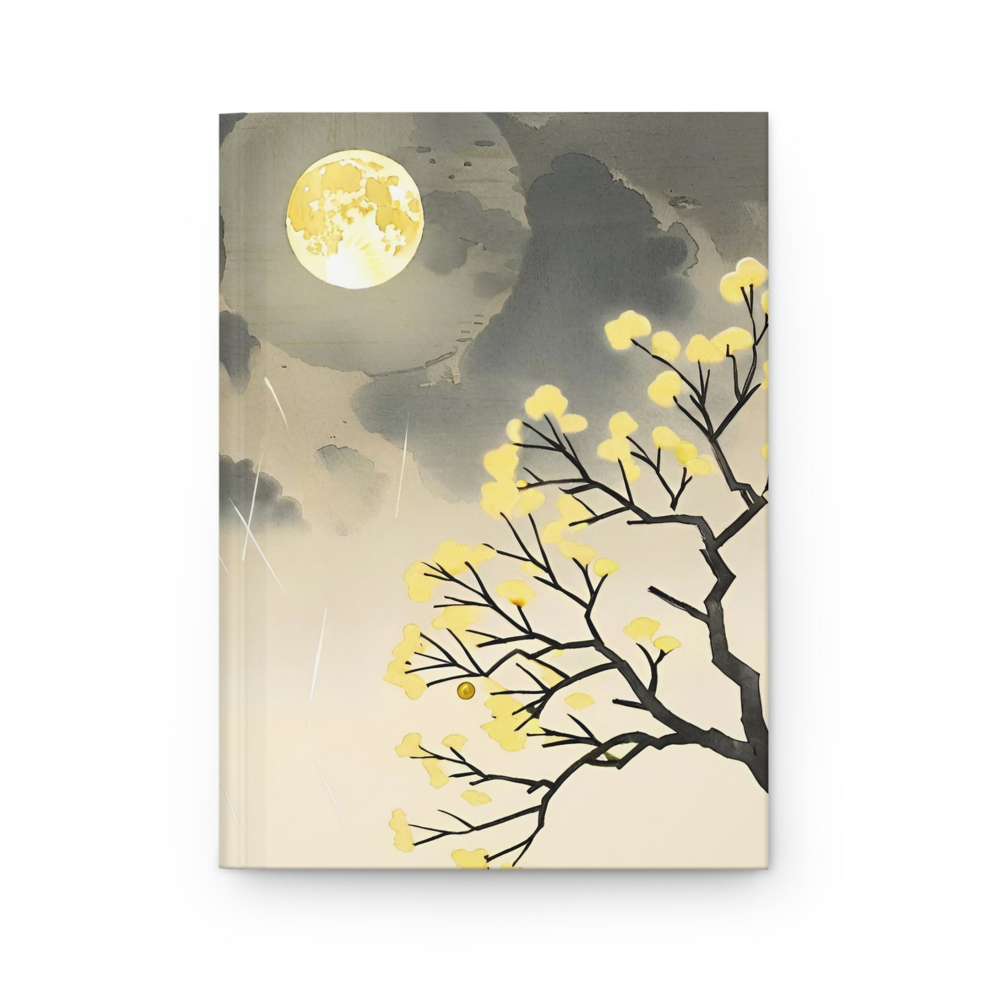 Art print of a tree with yellow flowers against a moonlit sky