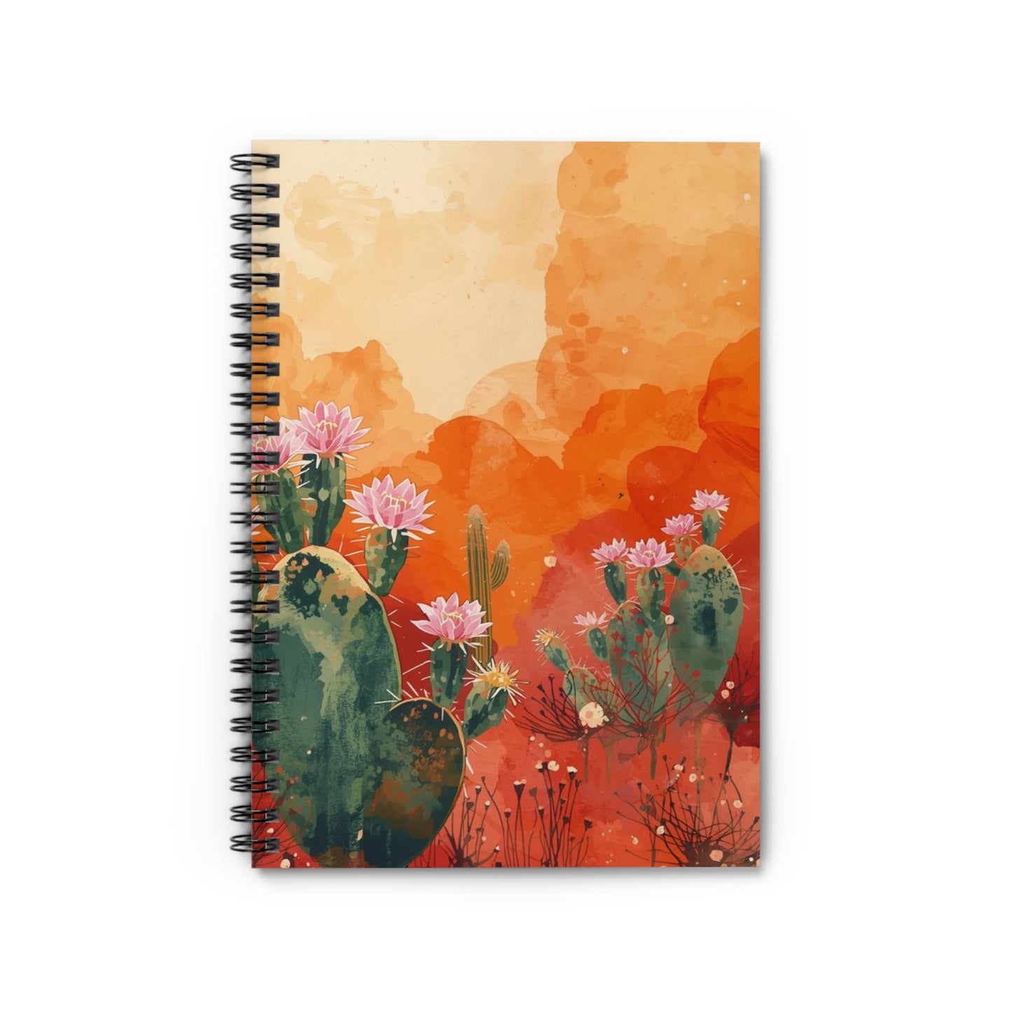 Desert Cactus Bloom Watercolor Spiral Notebook Front Cover