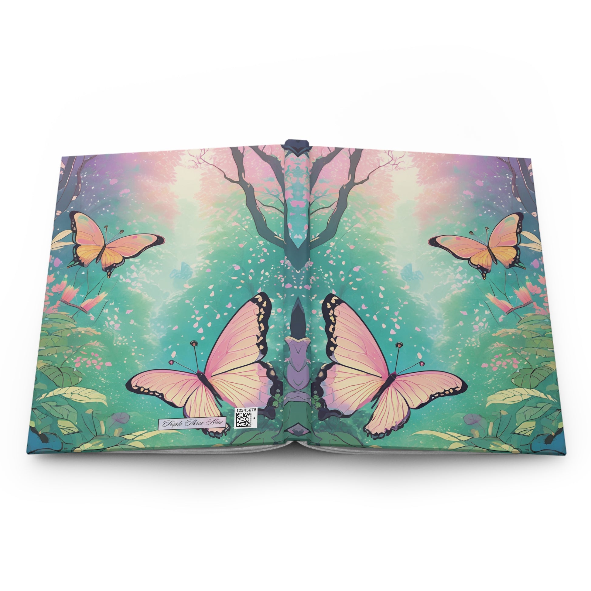 Colorful notebook with butterfly design on a white background