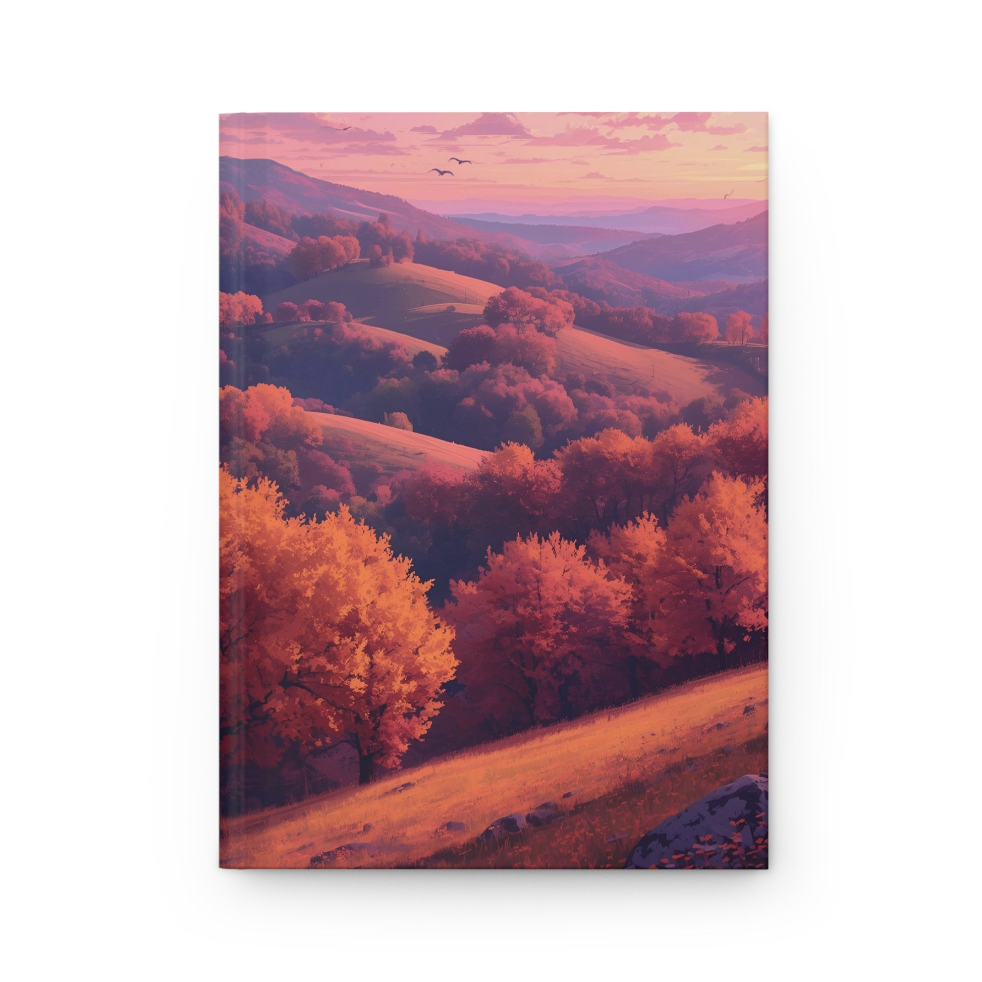 Canvas print of a landscape with trees and a sunset.