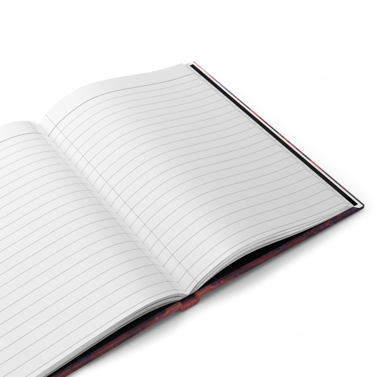 Open notebook with lined pages on a white background