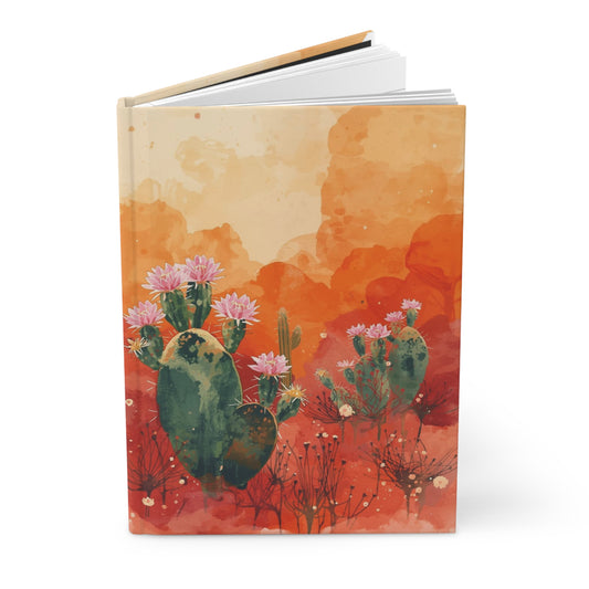 Desert Cactus Bloom Watercolor Hardcover Notebook Front Cover