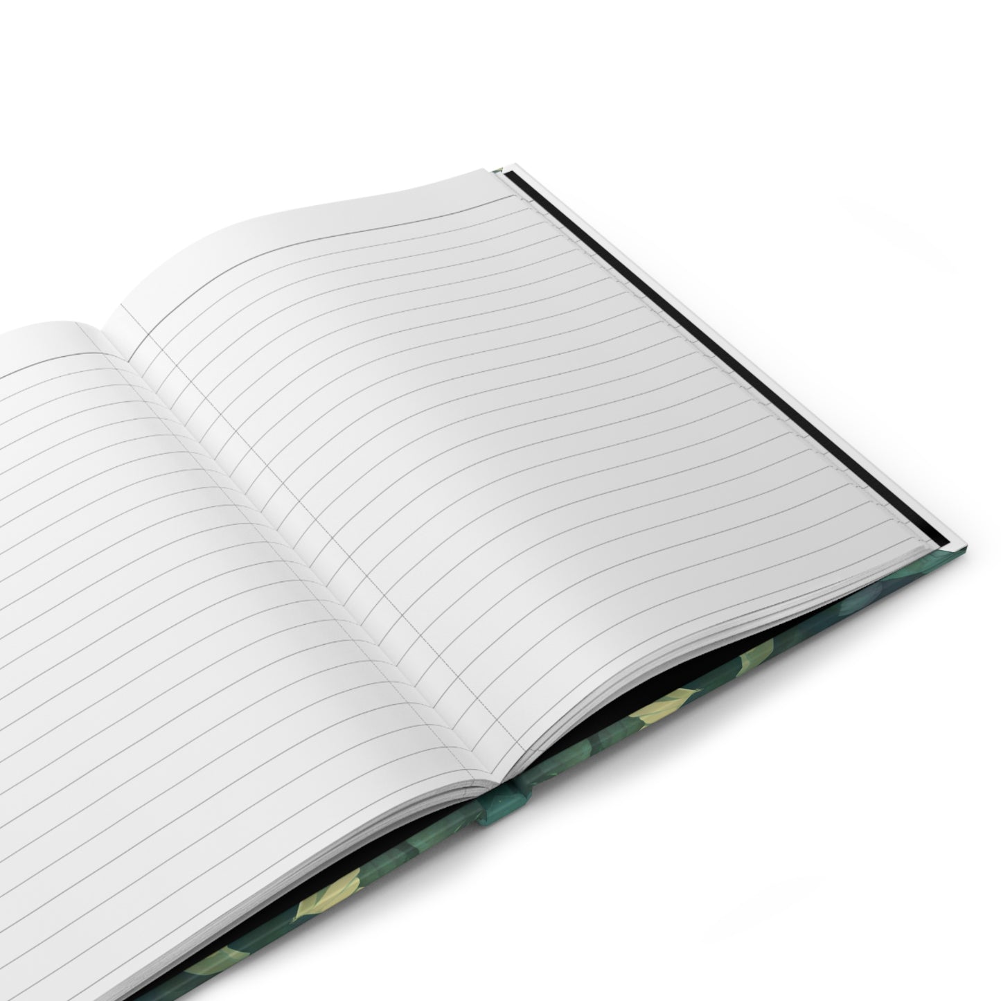 Open notebook with lined pages on a white background