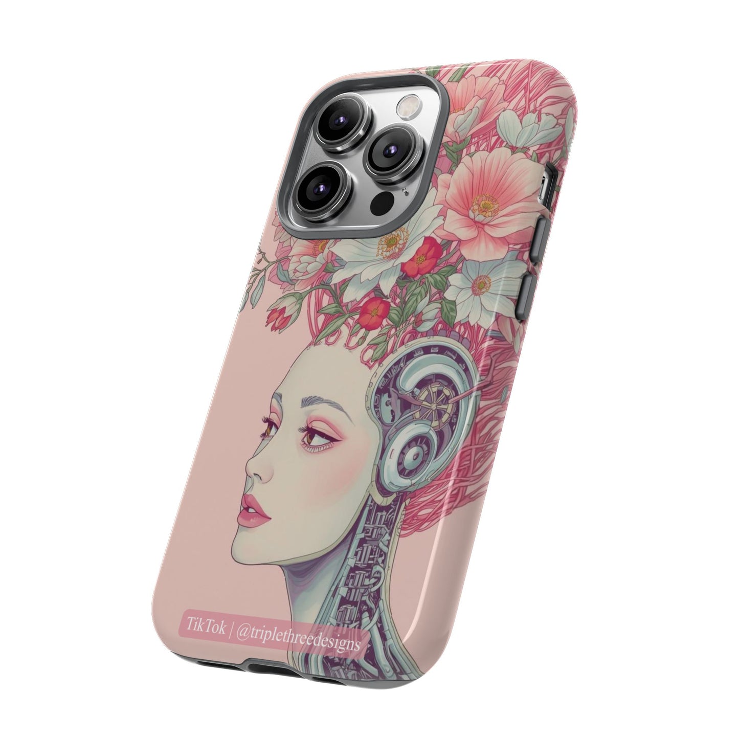 Pink Floral Cyberpunk Phone Case