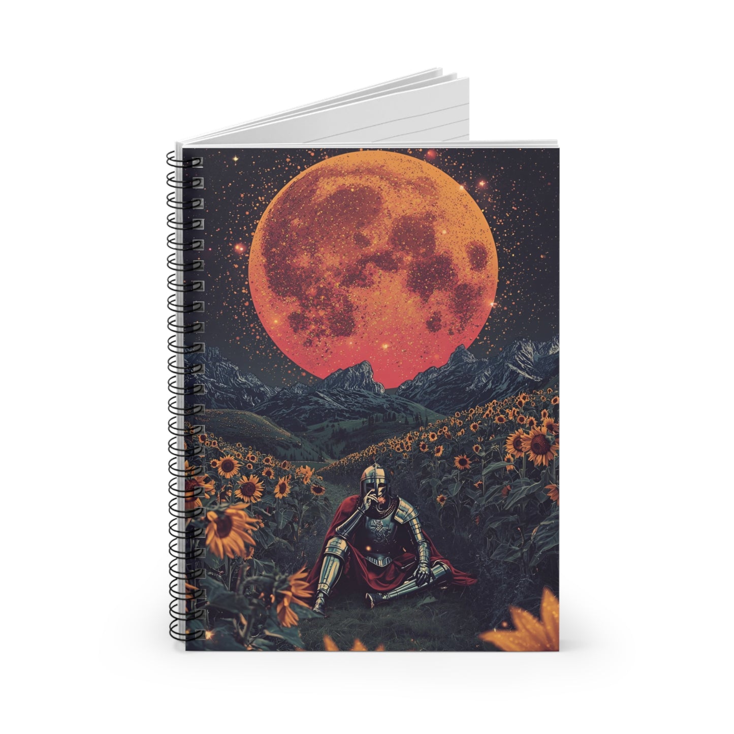 Notebook with a warrior and moon design on a white background