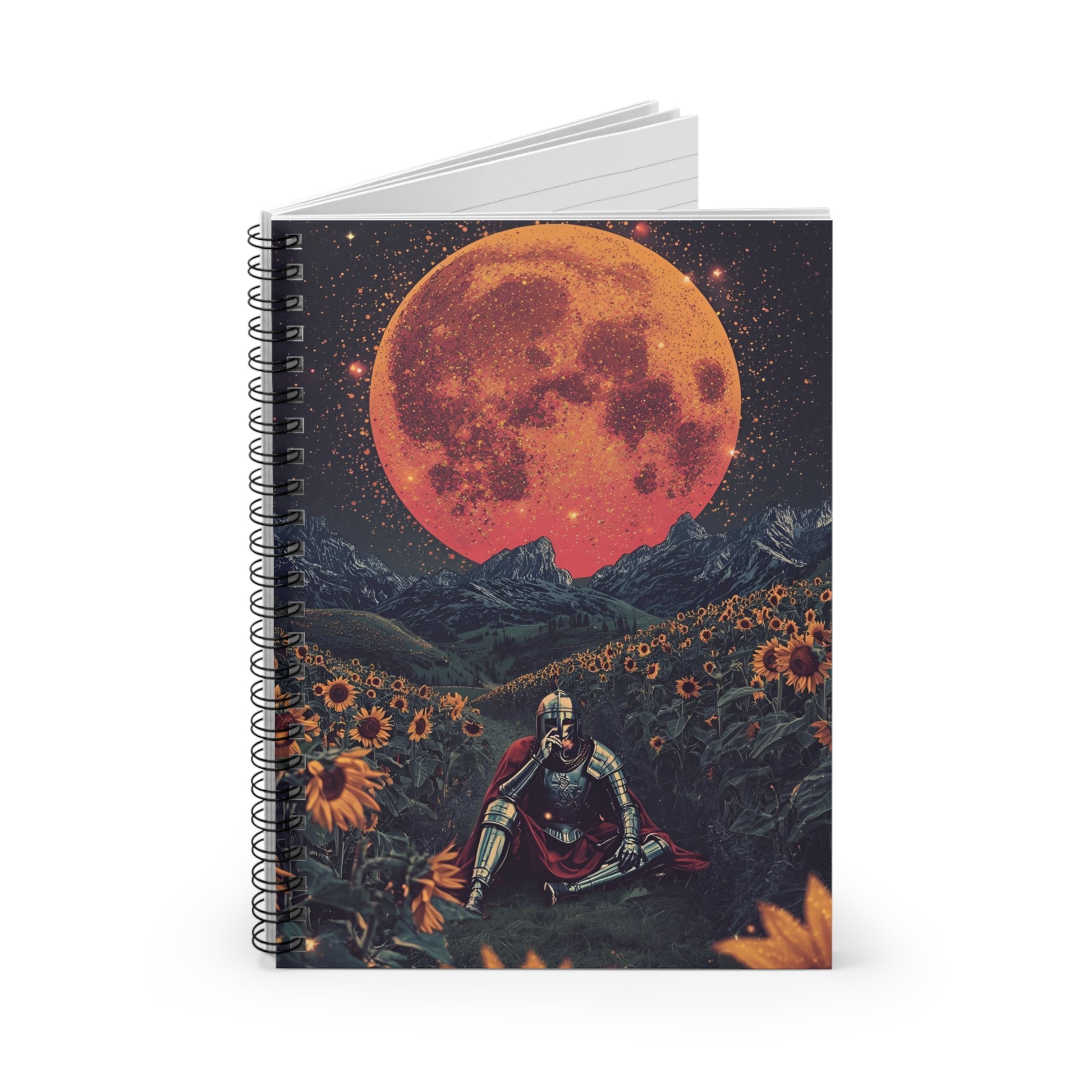 Notebook with a warrior and moon design on a white background
