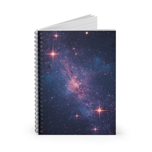 Notebook with a galaxy design on the cover against a white background