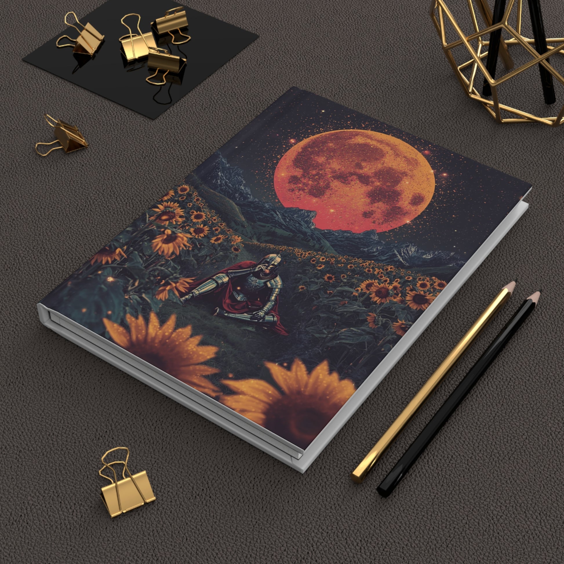 Moonlit Sunflower Knight Fantasy Hardcover Notebook
