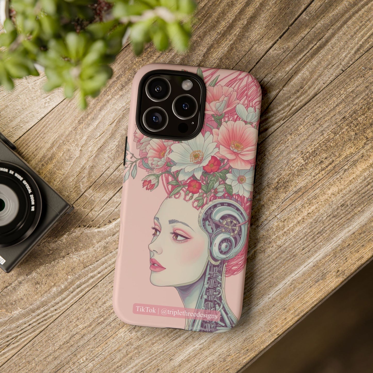Pink Floral Cyberpunk Phone Case