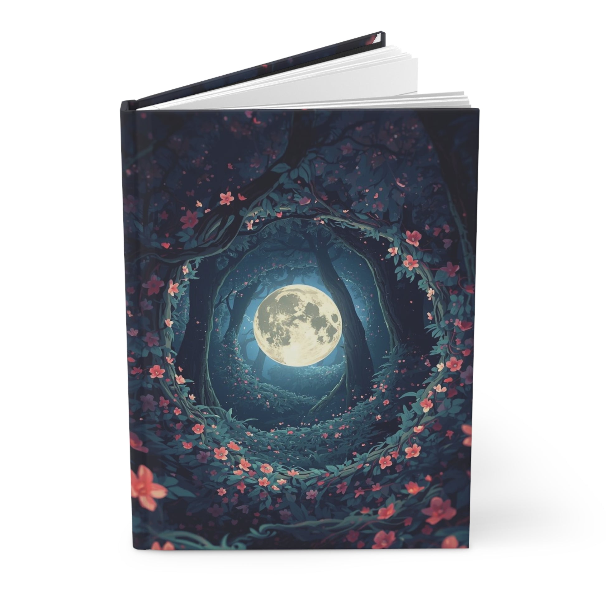 Notebook with a moon and floral design on the cover
