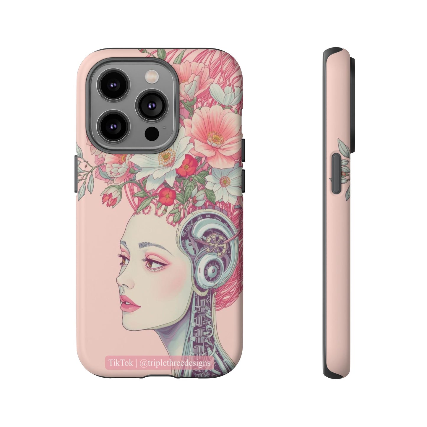 Pink Floral Cyberpunk Phone Case