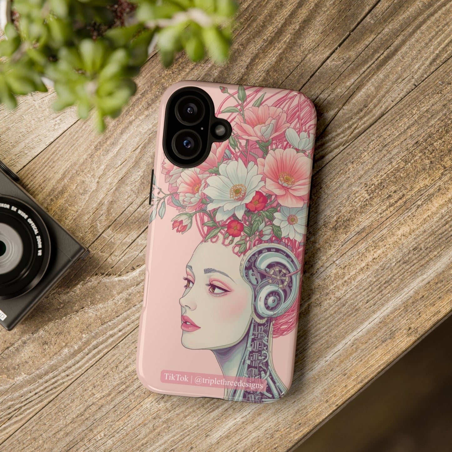 Pink Floral Cyberpunk Phone Case