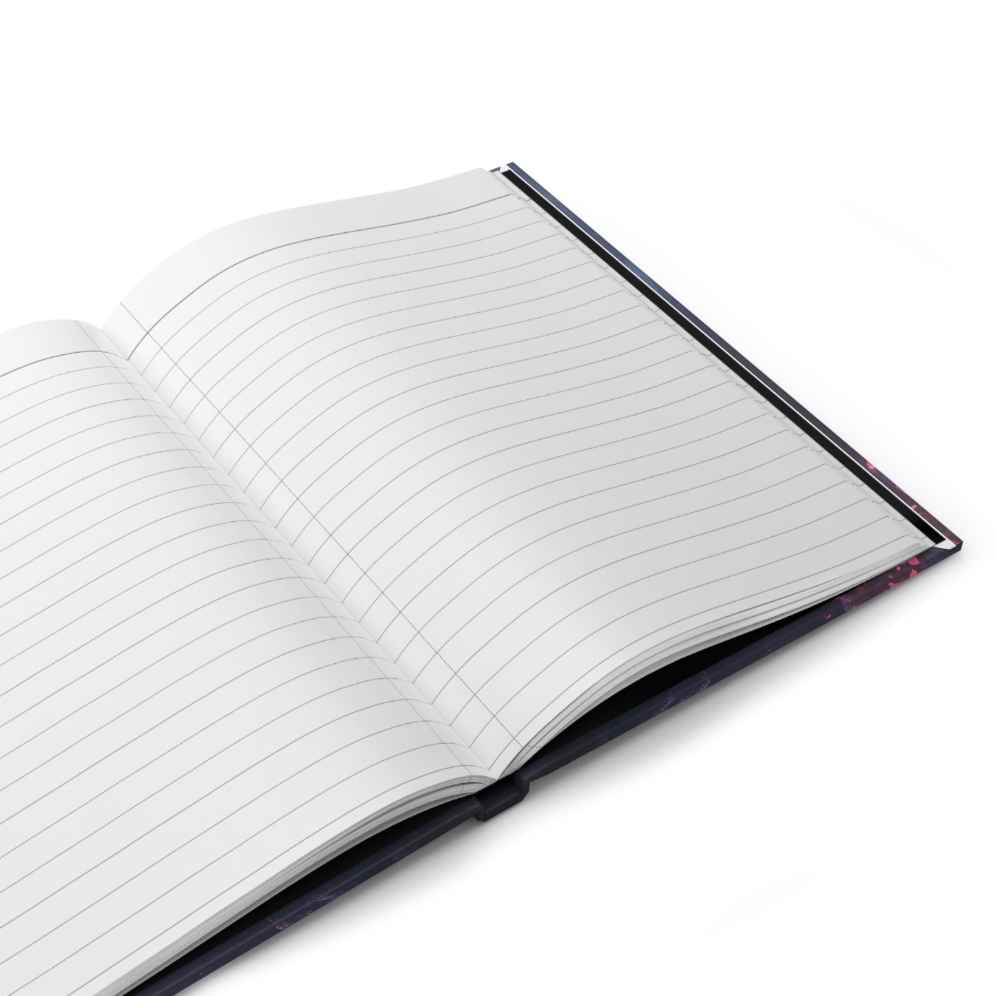Open notebook with lined pages on a white background