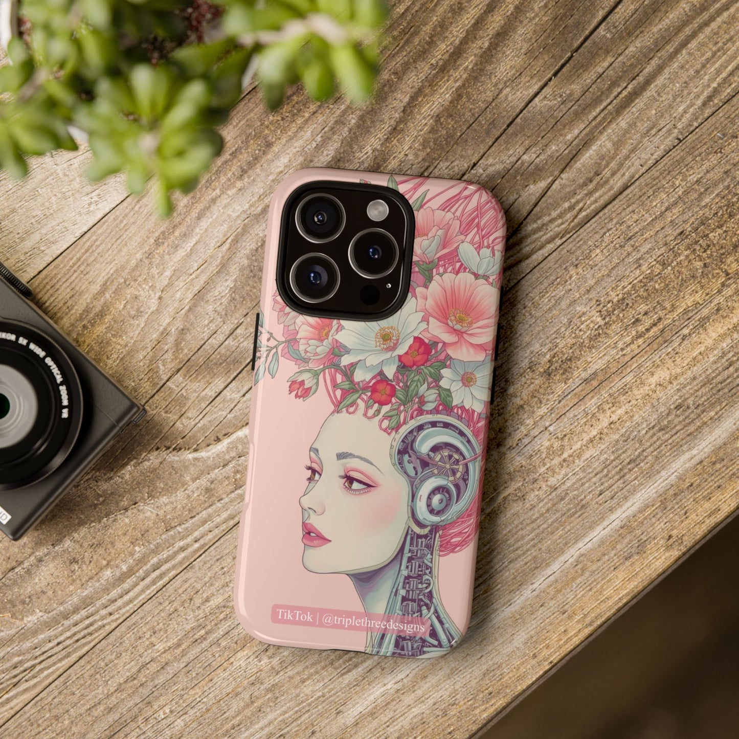 Pink Floral Cyberpunk Phone Case
