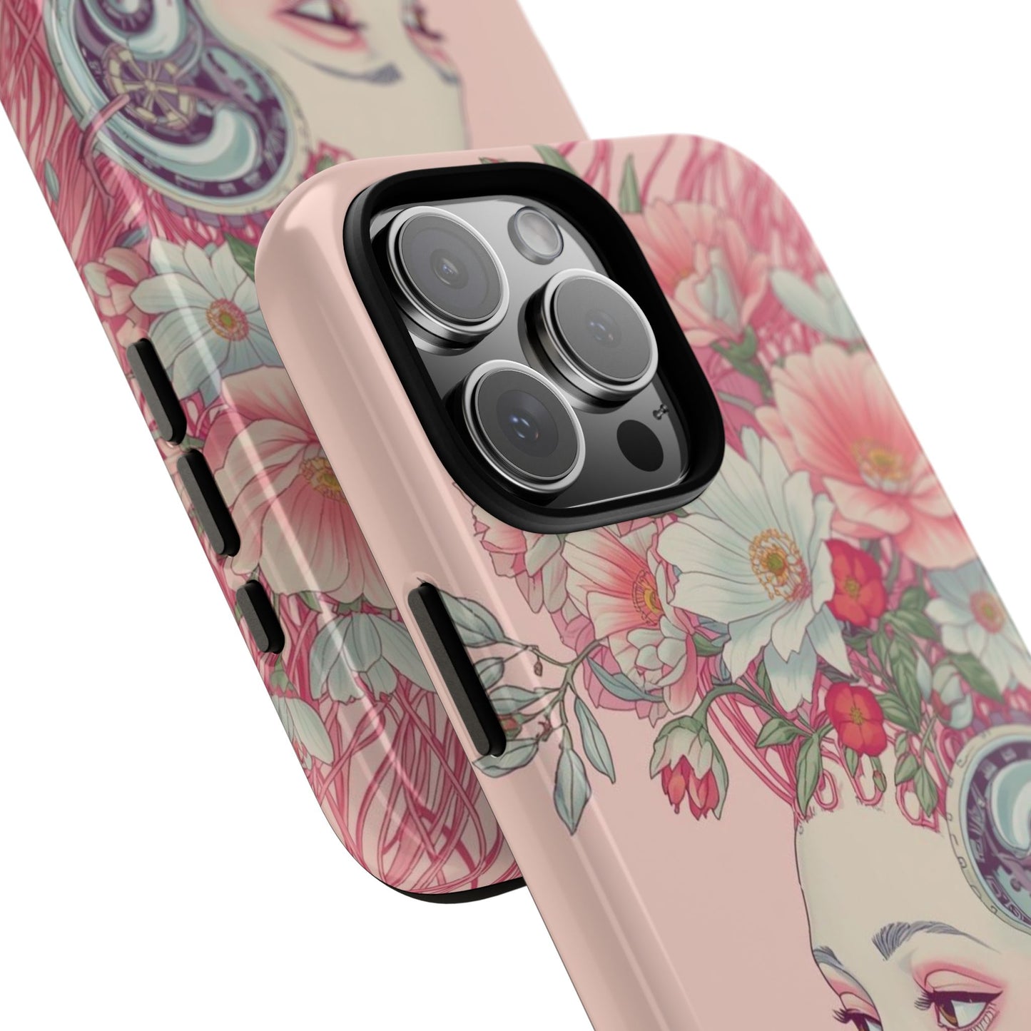 Pink Floral Cyberpunk Phone Case