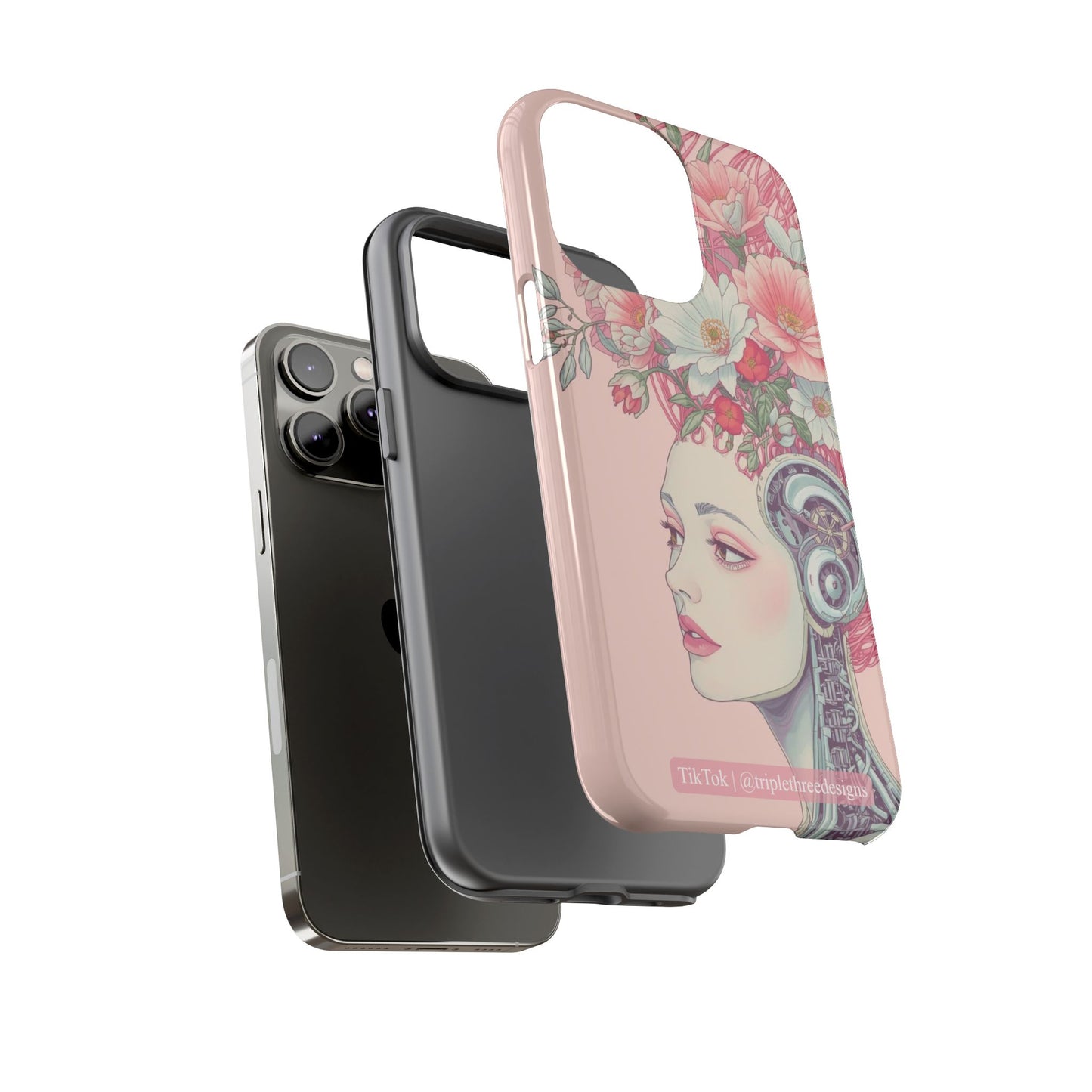 Pink Floral Cyberpunk Phone Case