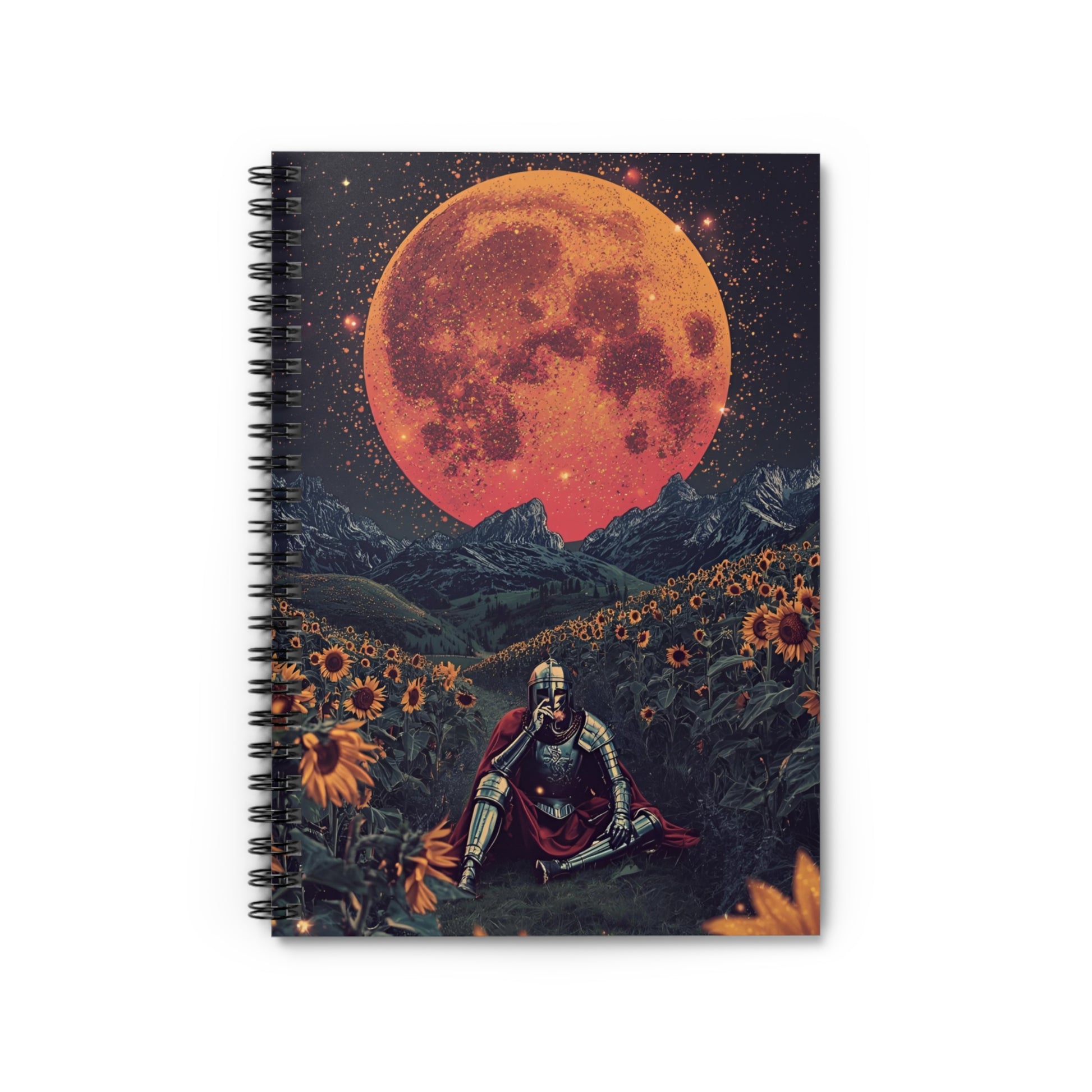 Moonlit Sunflower Knight Fantasy Spiral Notebook Front Cover
