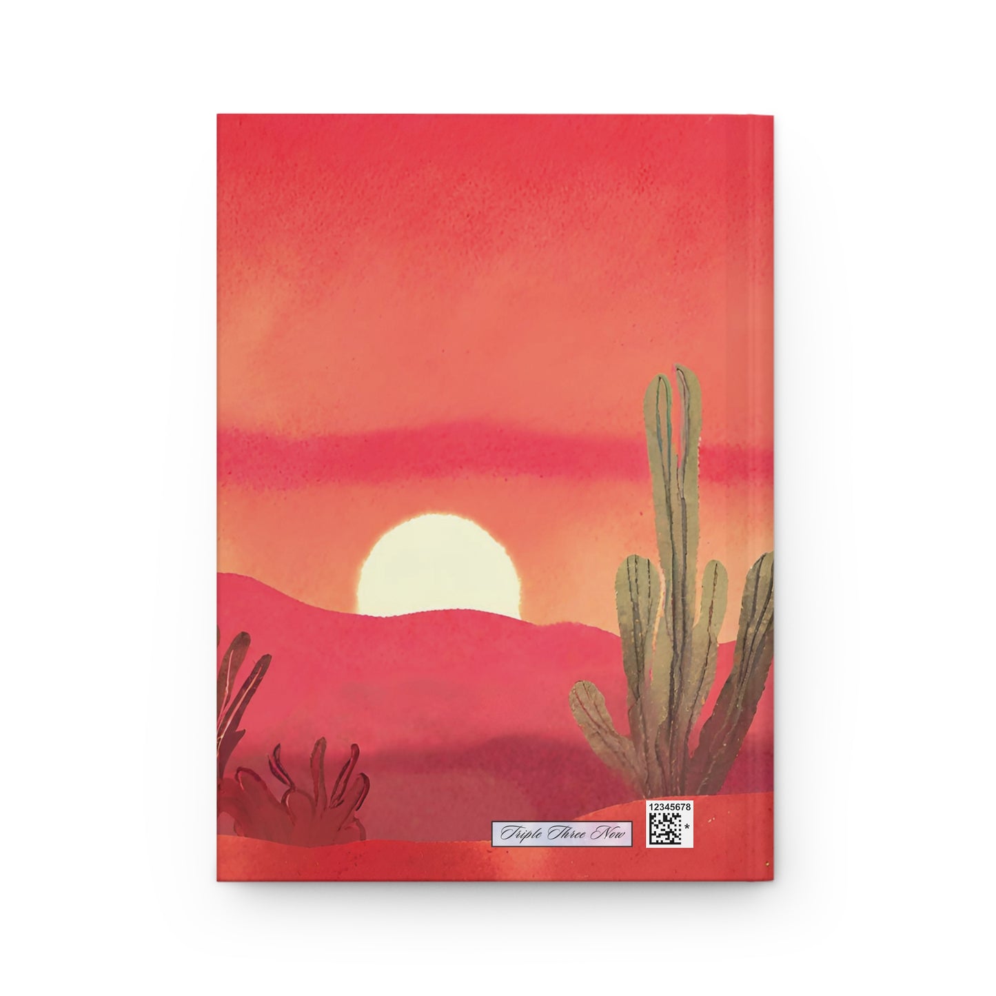 Desert Sunset hardcover notebook with warm orange and pink sky design back cover