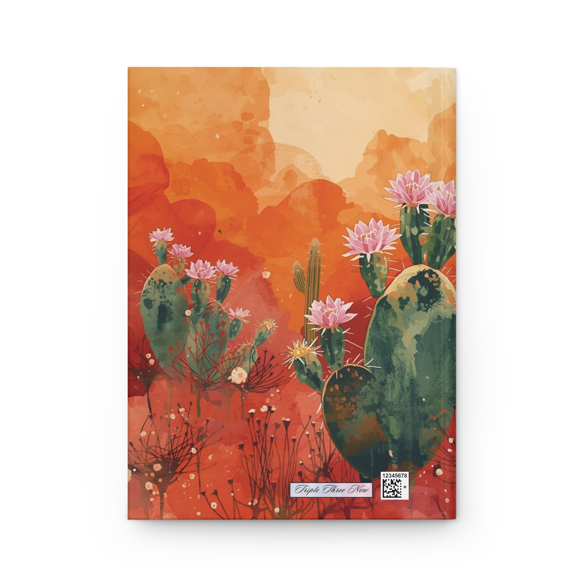 Notebook with cactus and flower design on an orange and red background