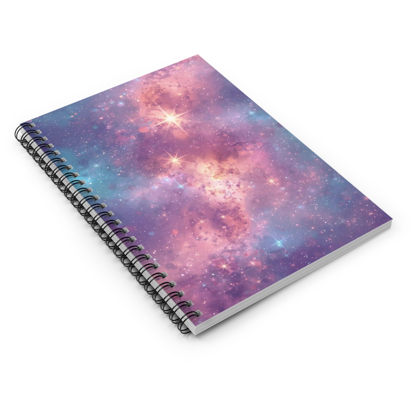 Spiral-bound notebook with a galaxy-themed cover on a white background