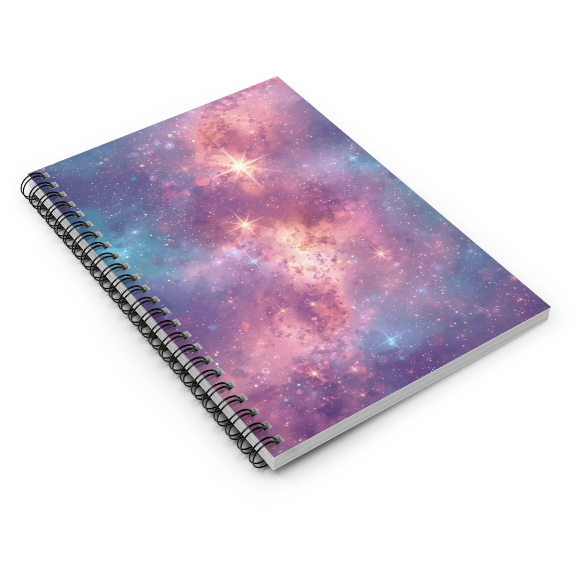 Spiral-bound notebook with a galaxy-themed cover on a white background