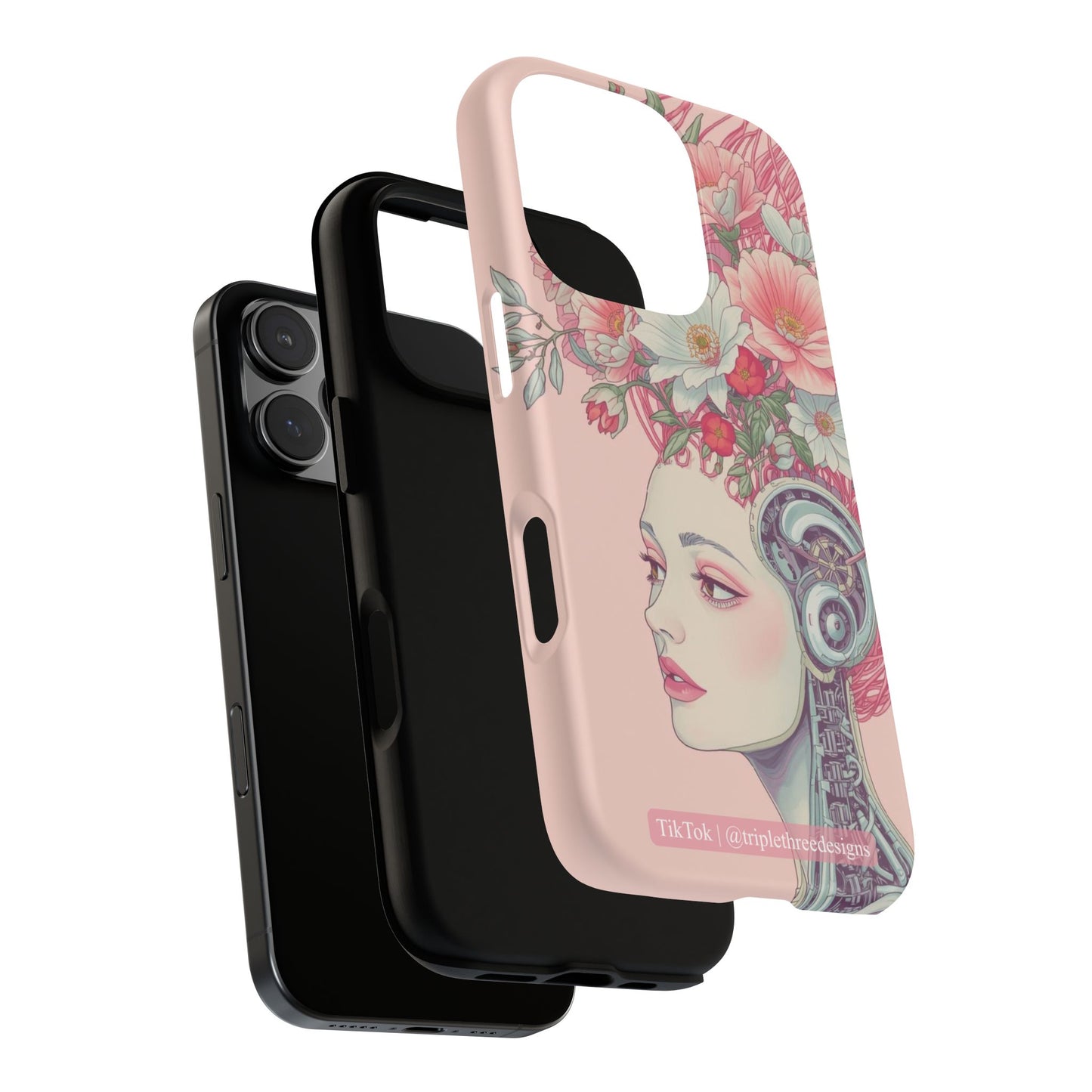 Pink Floral Cyberpunk Phone Case
