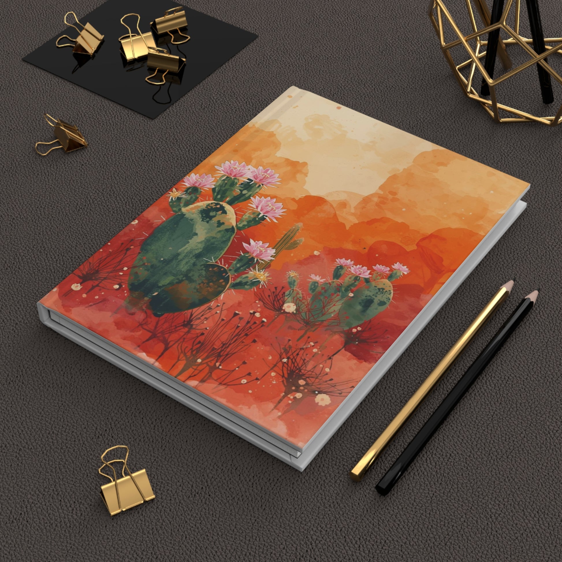Desert Cactus Bloom Watercolor Hardcover Notebook