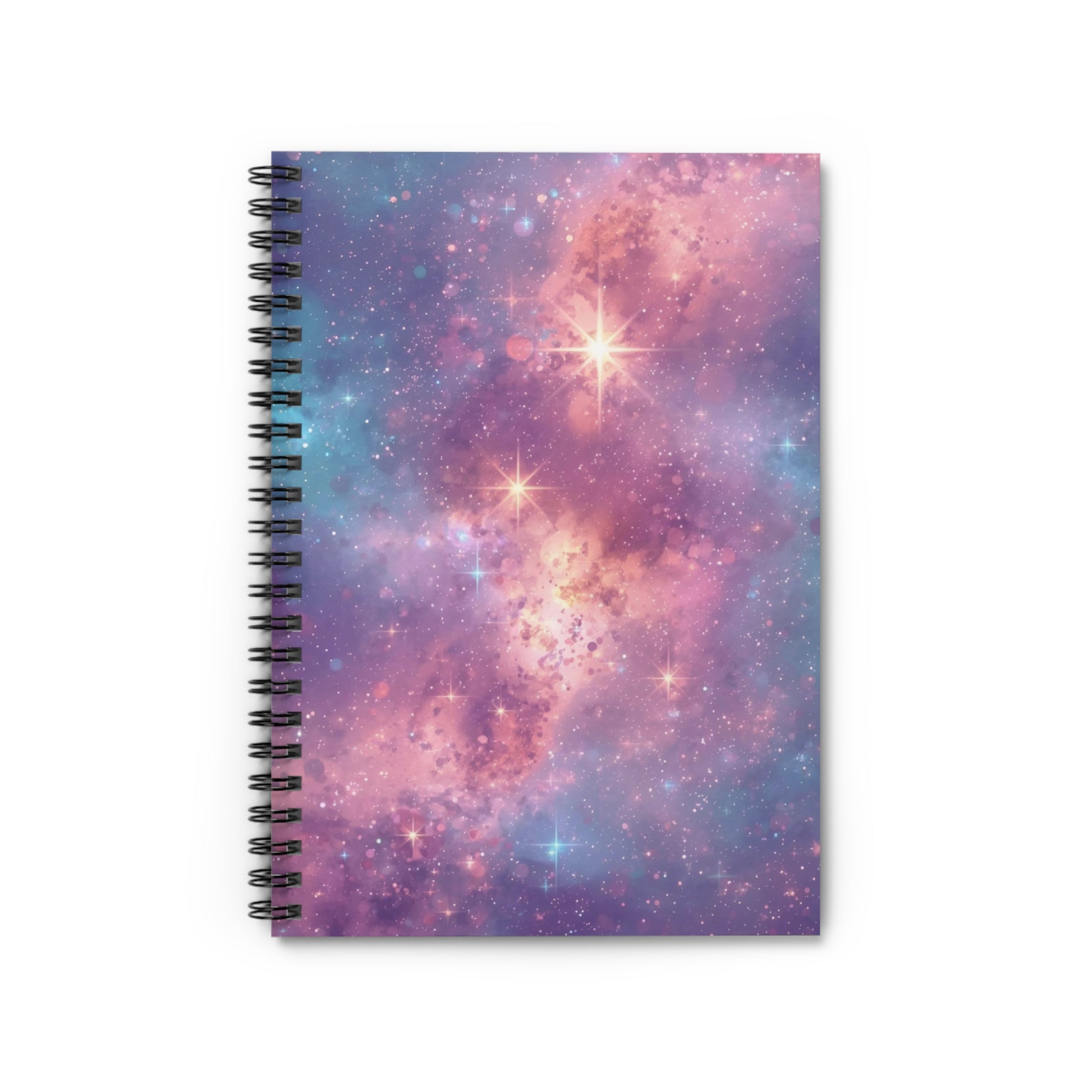 Spiral-bound notebook with a galaxy-themed cover on a white background