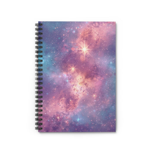 Spiral-bound notebook with a galaxy-themed cover on a white background