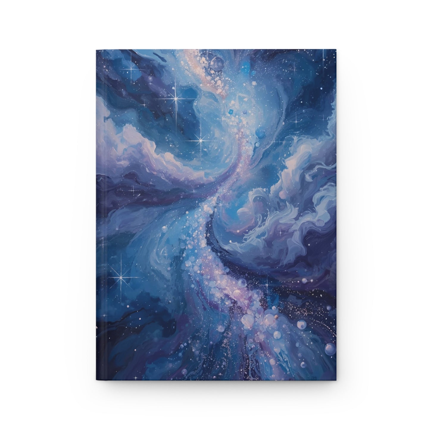 Glossy cover with a swirling galaxy design on a white background
