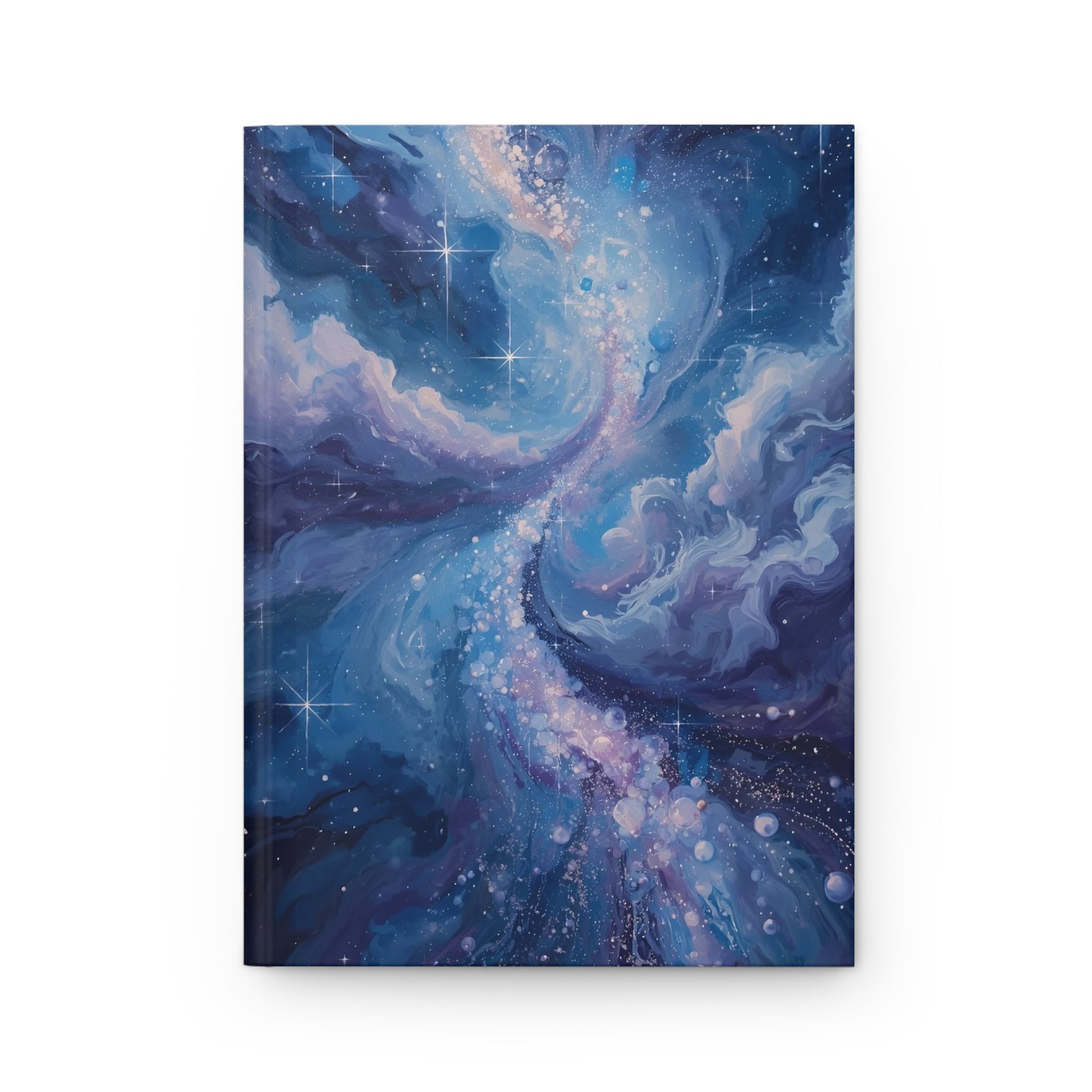 Glossy cover with a swirling galaxy design on a white background