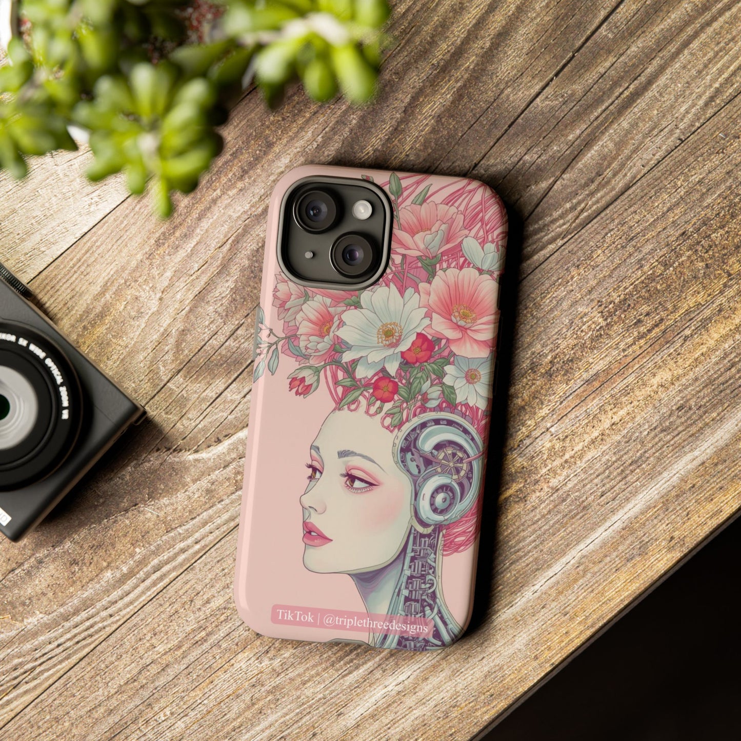Pink Floral Cyberpunk Phone Case