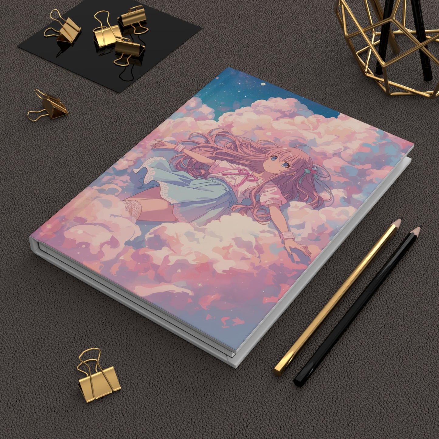 Dreamy Pastel Cloud Girl Anime Hardcover Notebook