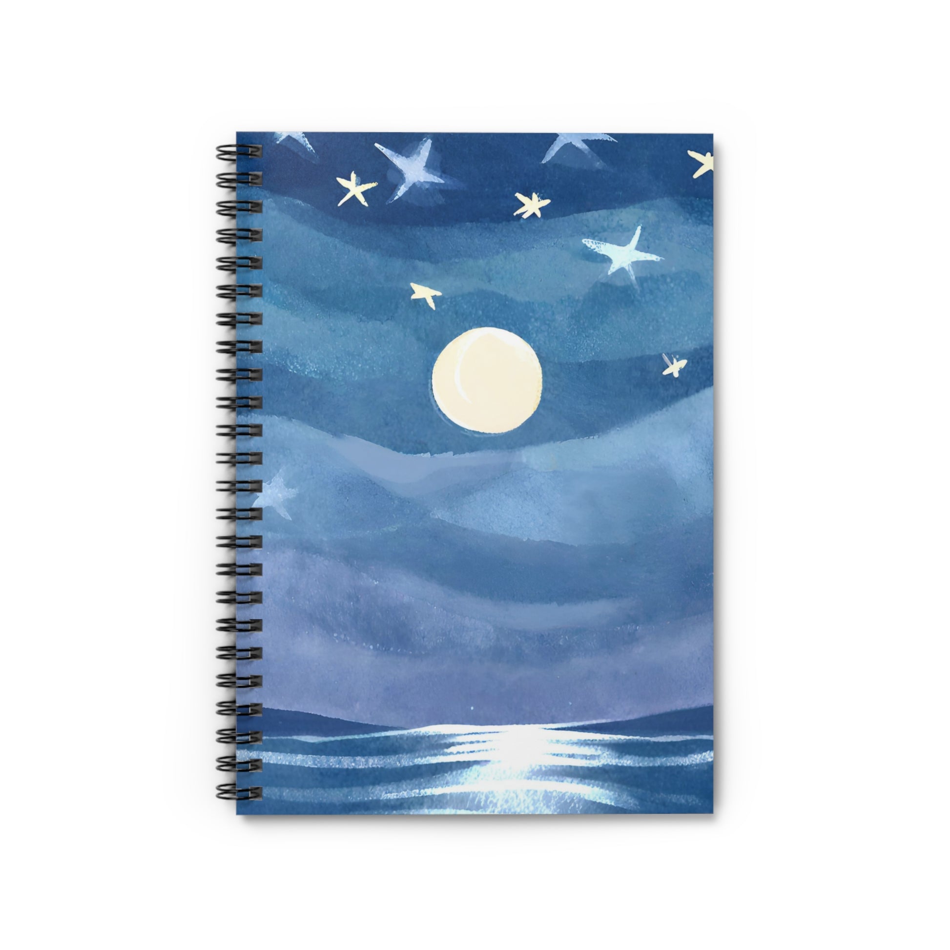 Moonlit Ocean Watercolor Spiral Notebook Front Cover