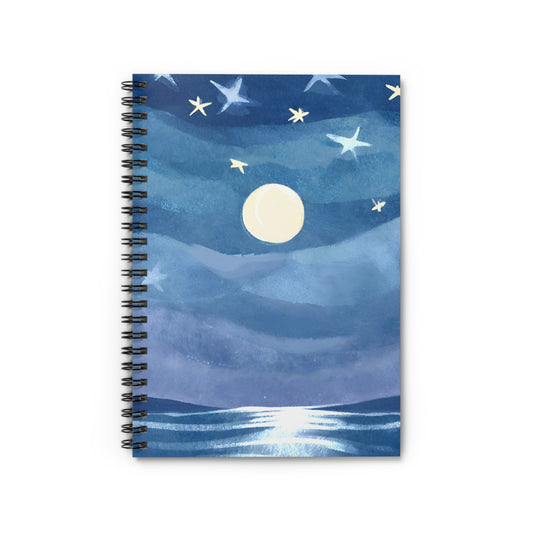 Moonlit Ocean Watercolor Spiral Notebook Front Cover