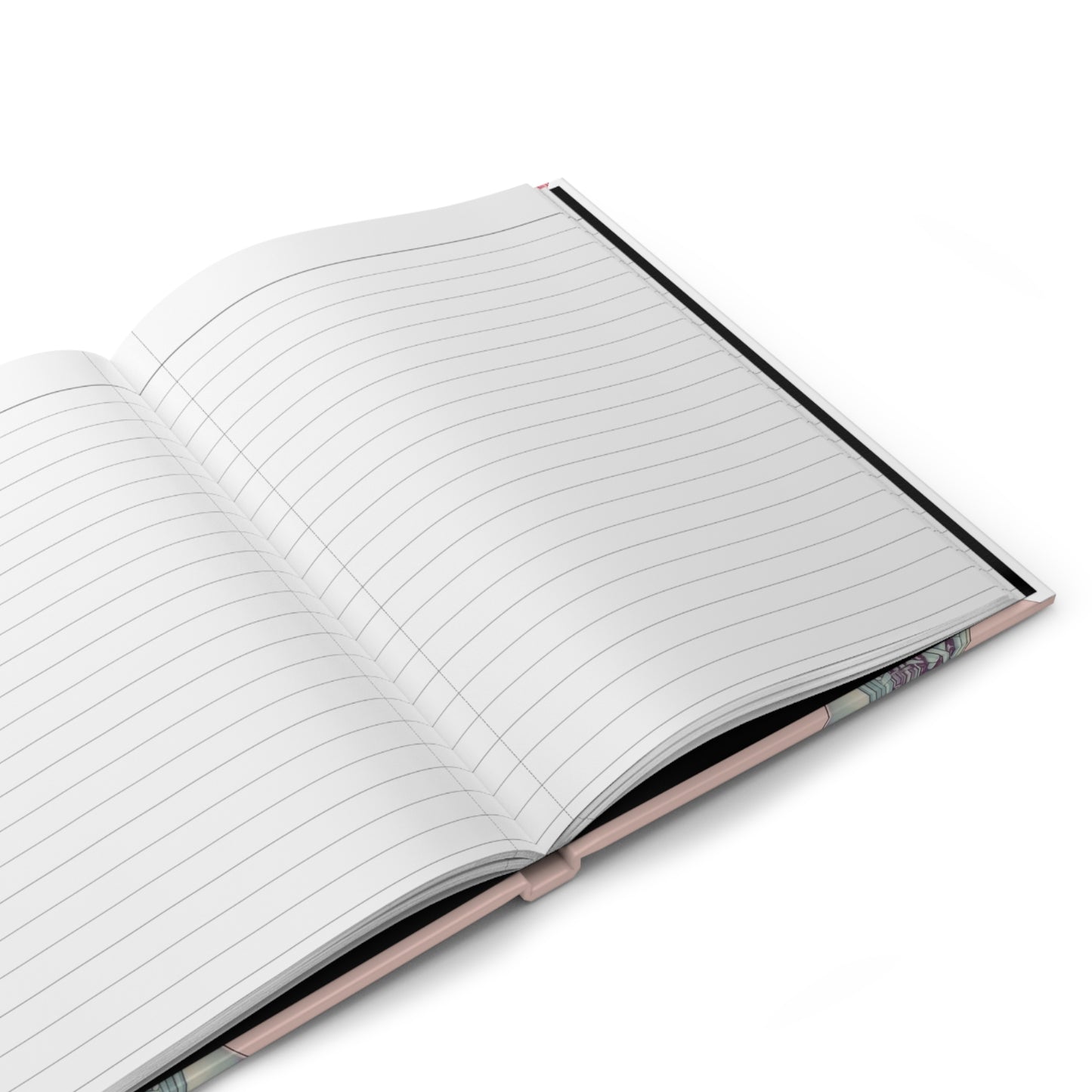 Open notebook with lined pages on a white background