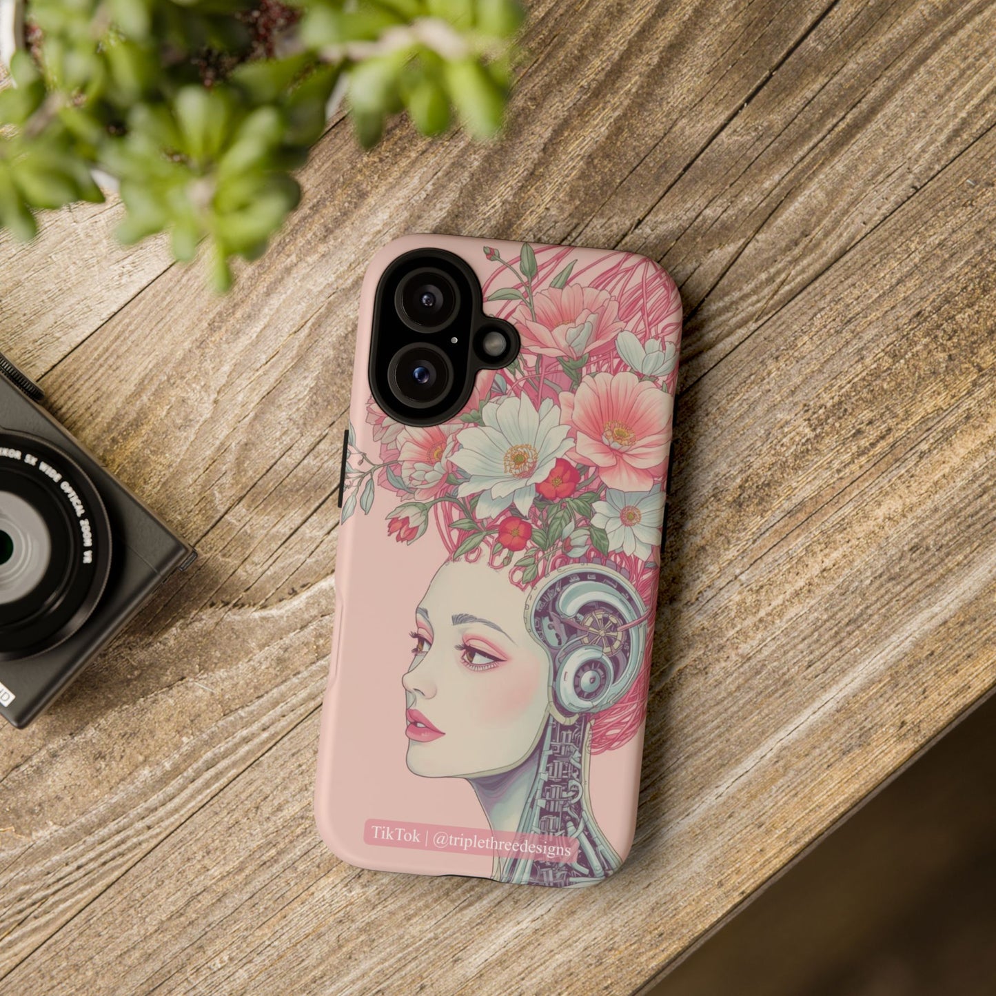 Pink Floral Cyberpunk Phone Case