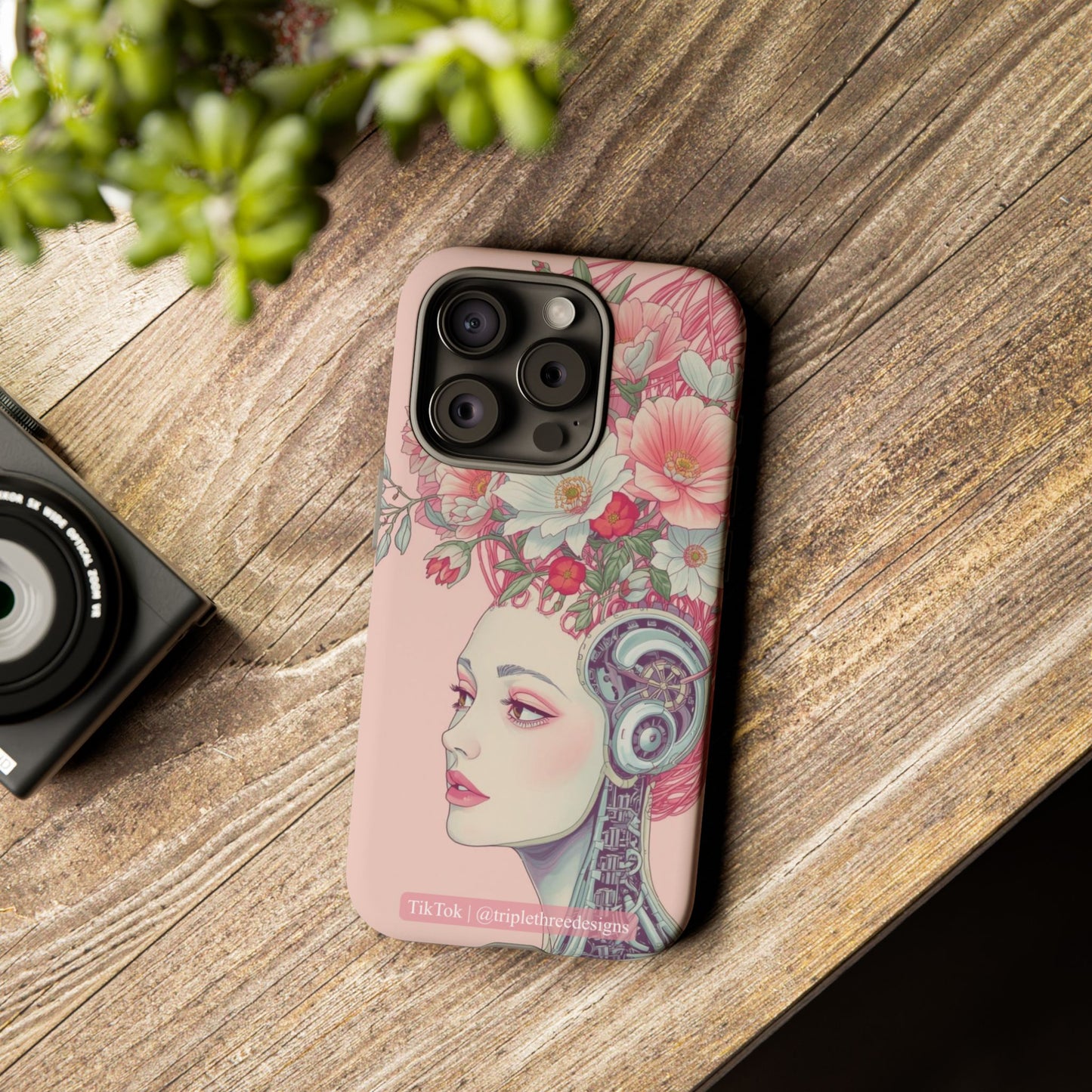 Pink Floral Cyberpunk Phone Case