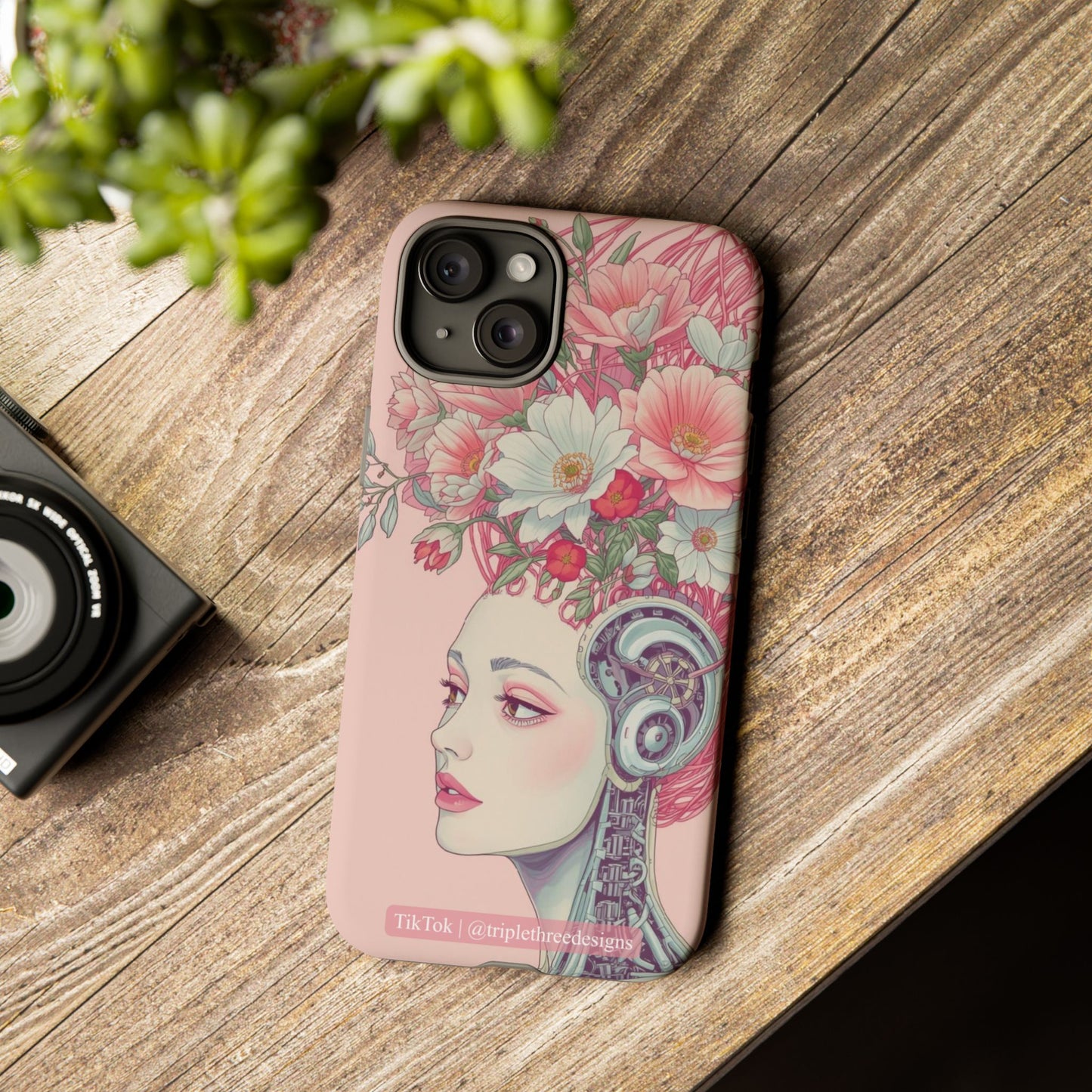 Pink Floral Cyberpunk Phone Case