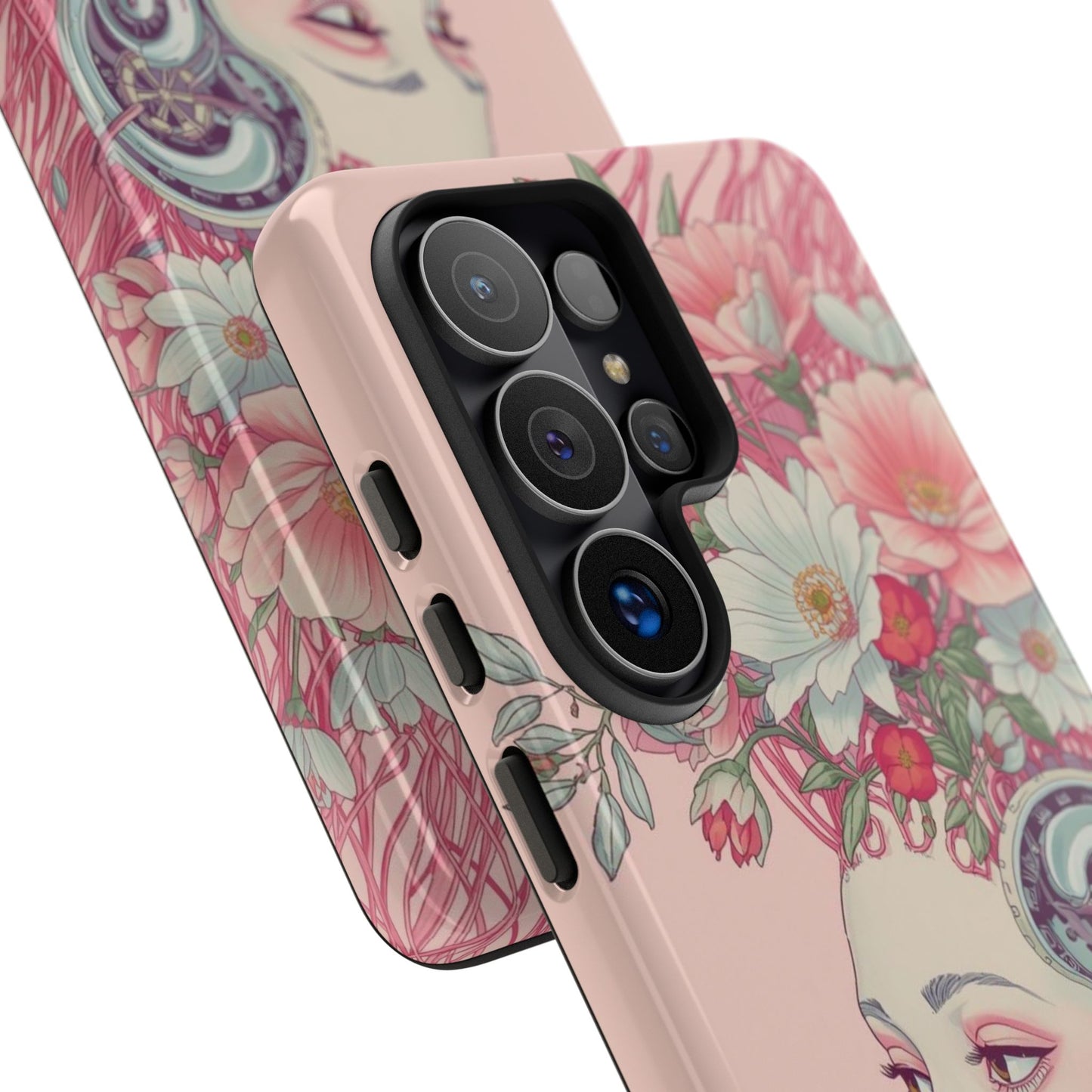 Pink Floral Cyberpunk Phone Case