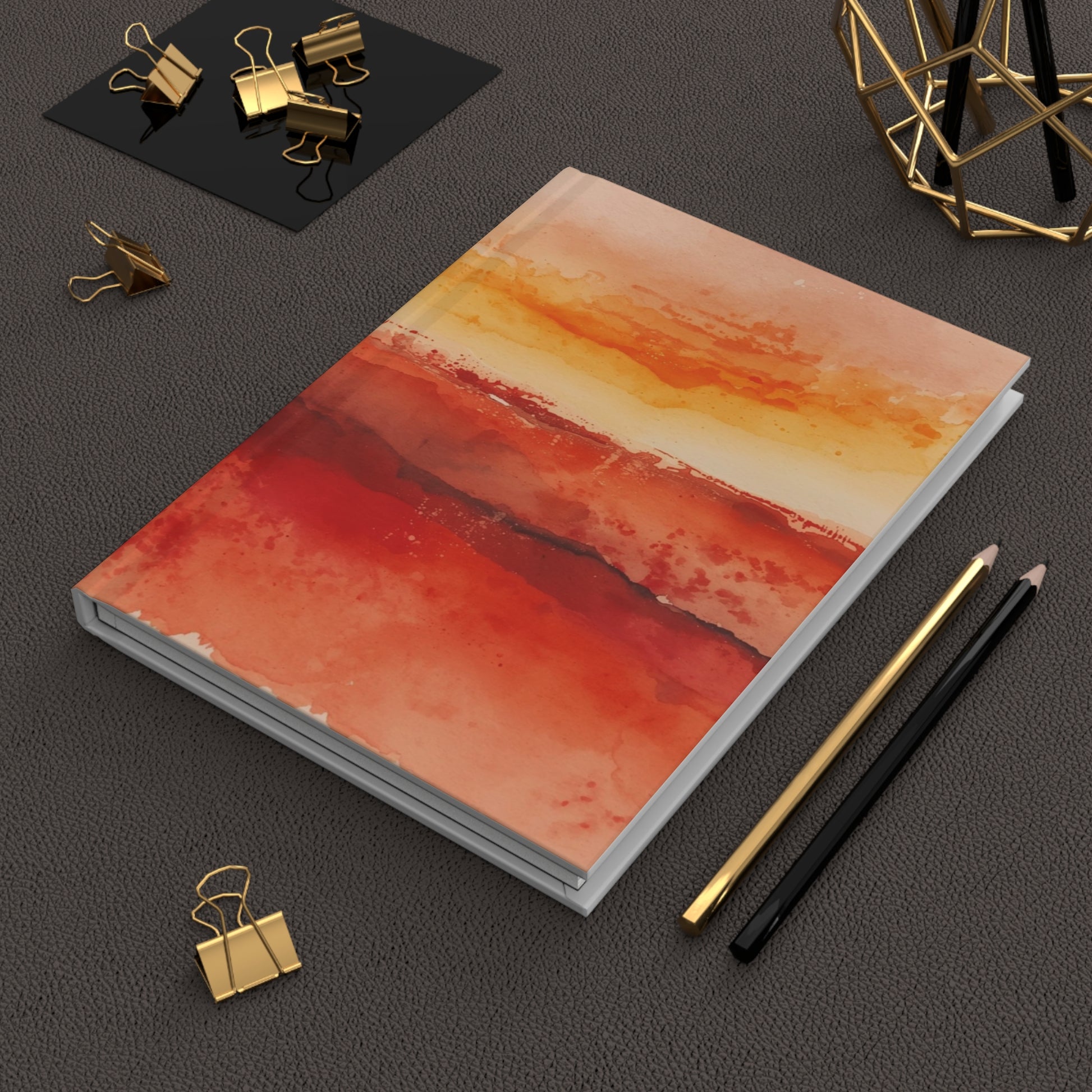 Red Orange Sunset Watercolor Hardcover Notebook