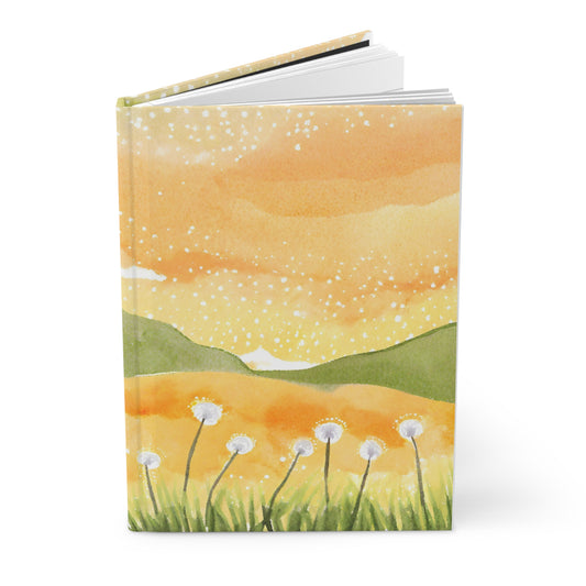 Golden Meadow Dandelion Sunset Watercolor Notebook Front Cover