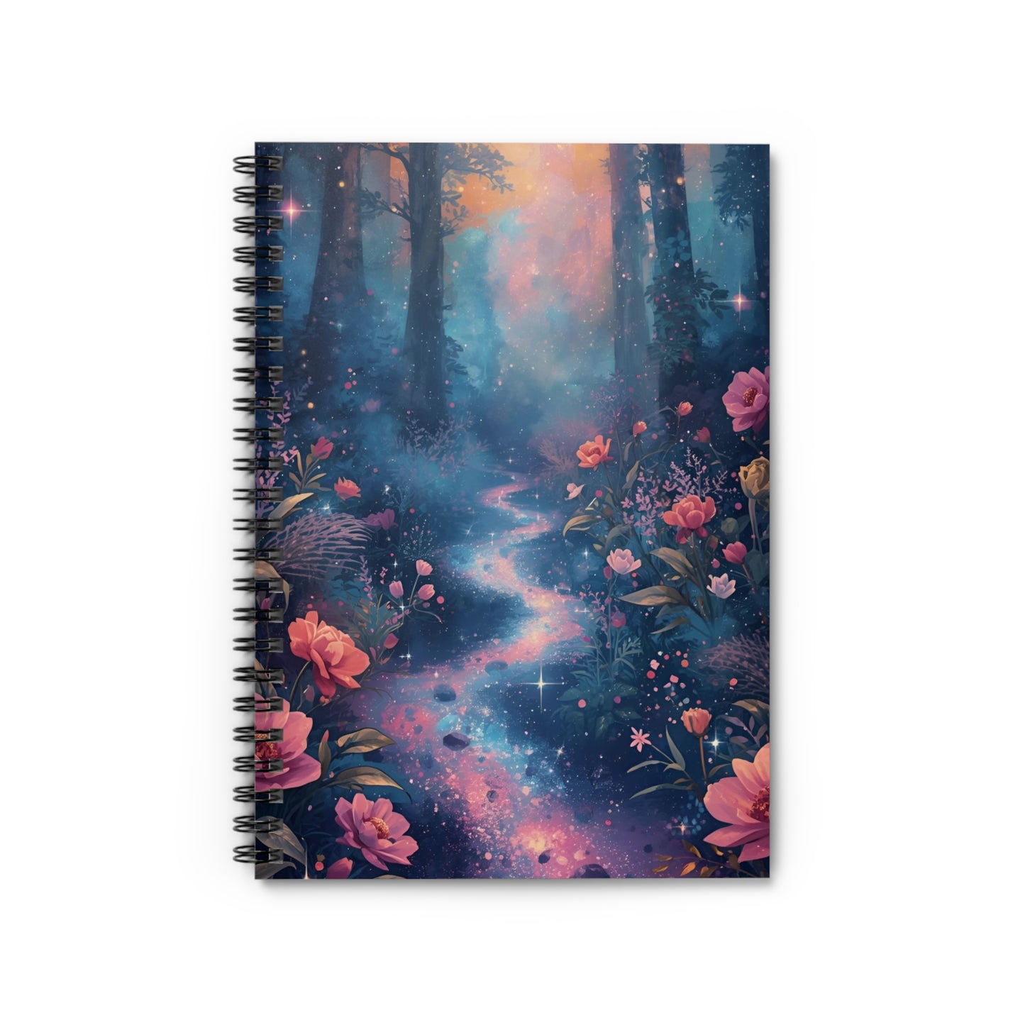 Notebook with a colorful forest design on the cover