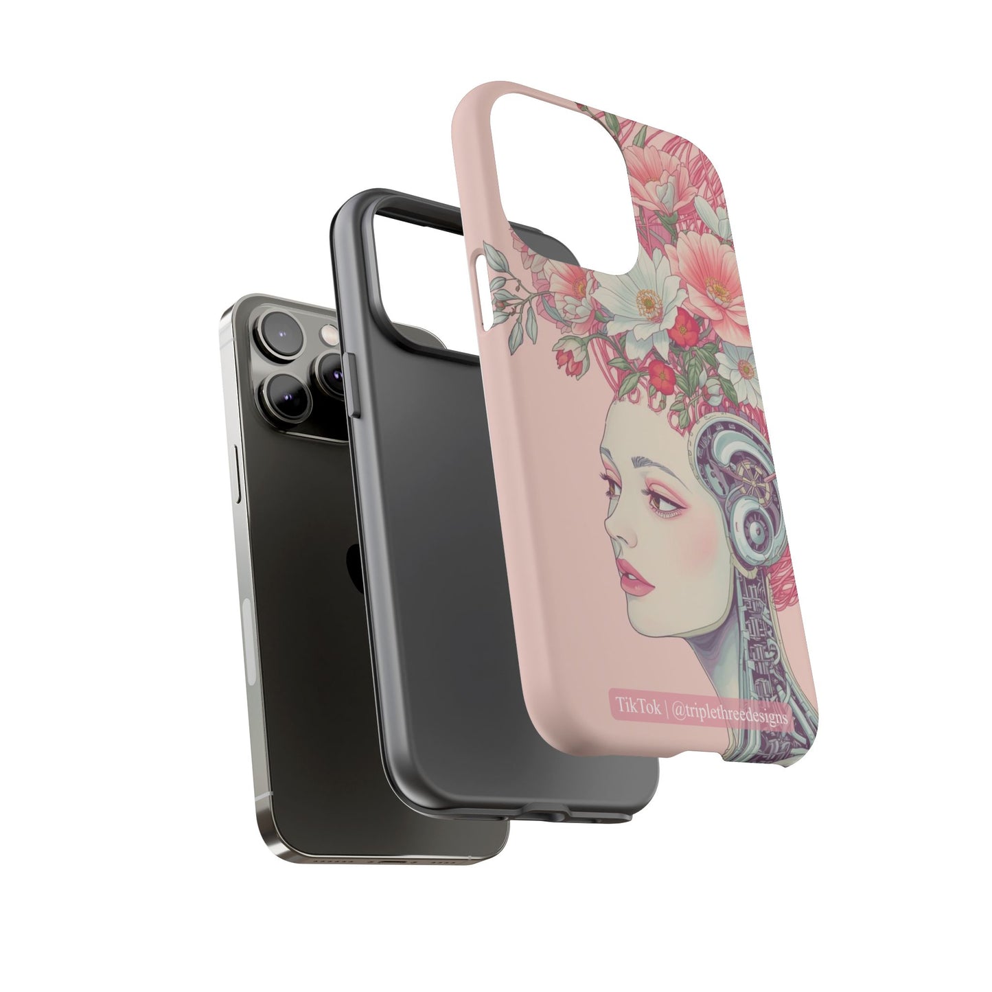 Pink Floral Cyberpunk Phone Case