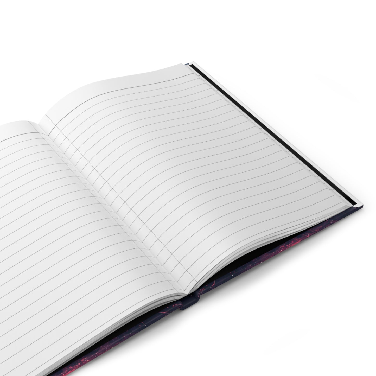Open notebook with lined pages on a white background