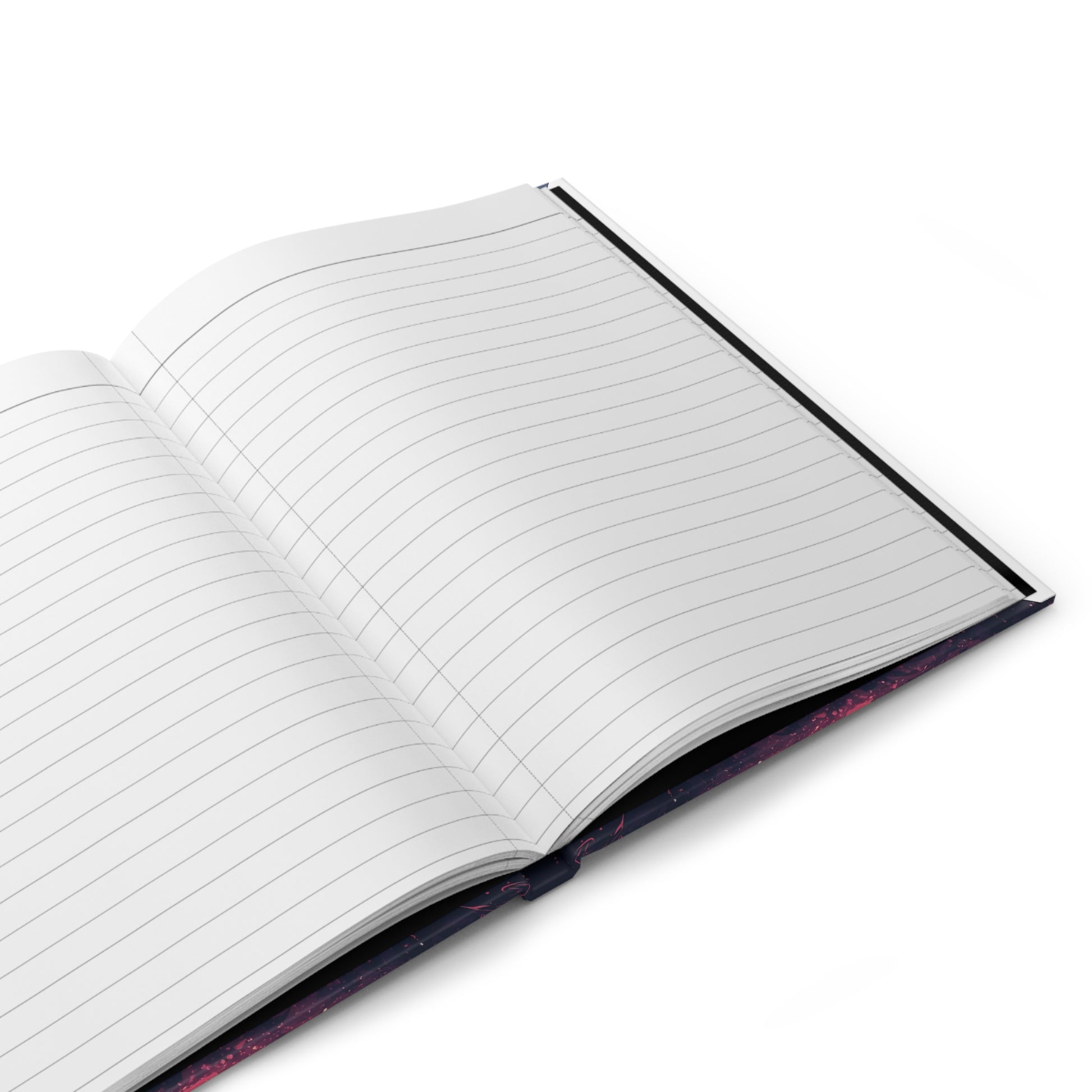 Open notebook with lined pages on a white background