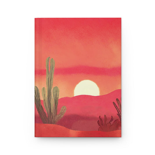Desert Sunset hardcover notebook with warm orange and pink sky design Front Cover