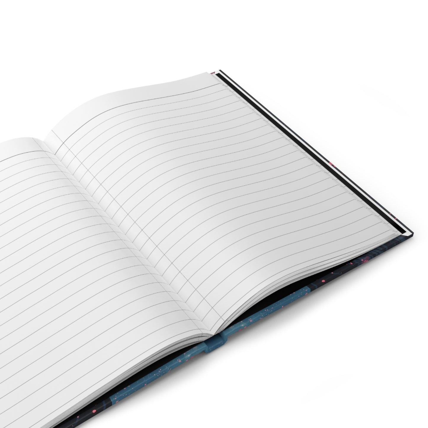 Open notebook with lined pages on a white background