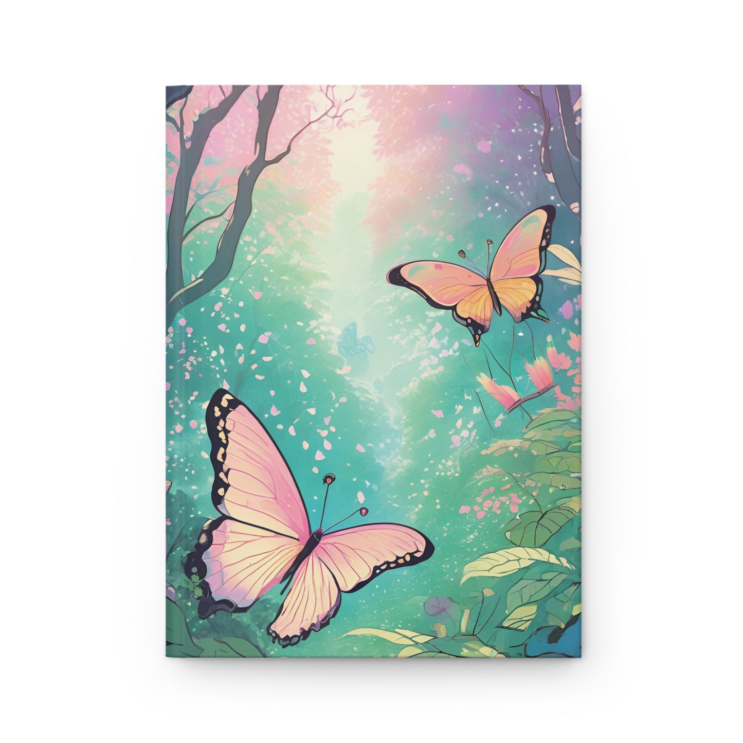 Notebook with a colorful butterfly design on a white background